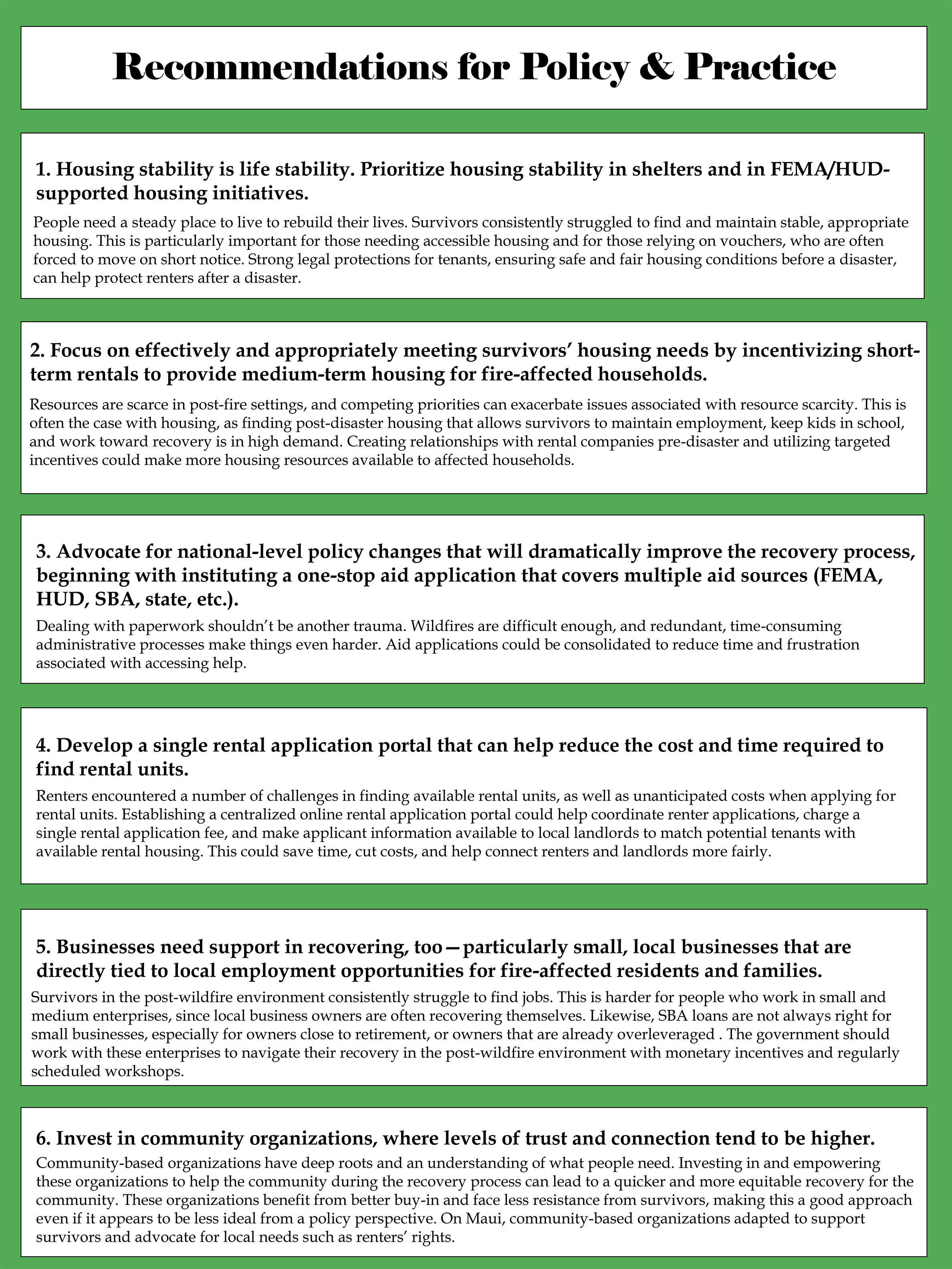 Maui Recommendations for Policy and Practice