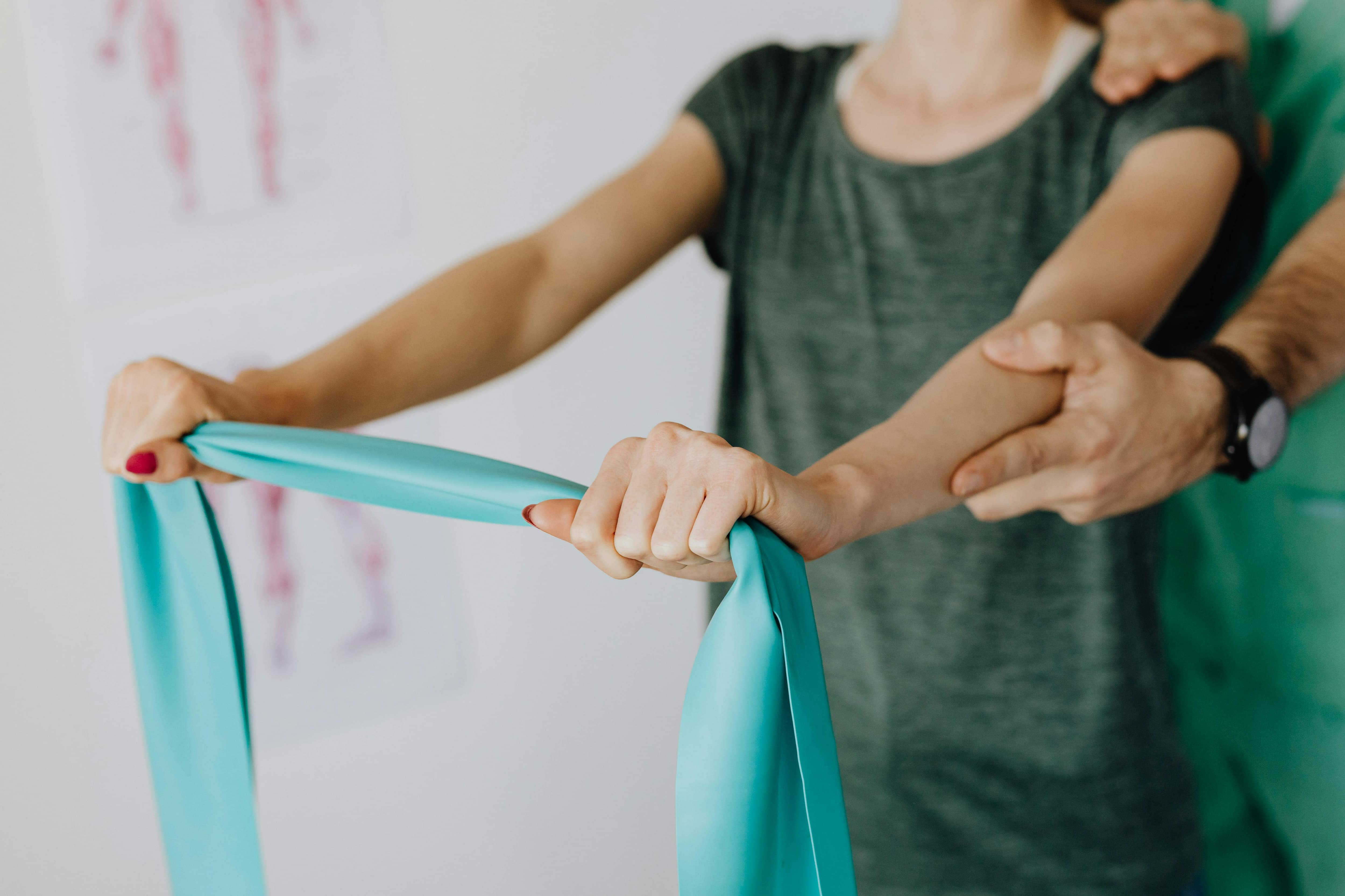 Woman exercising with resistance band