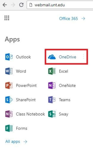 OneDrive from the Hamburger Menu Icon