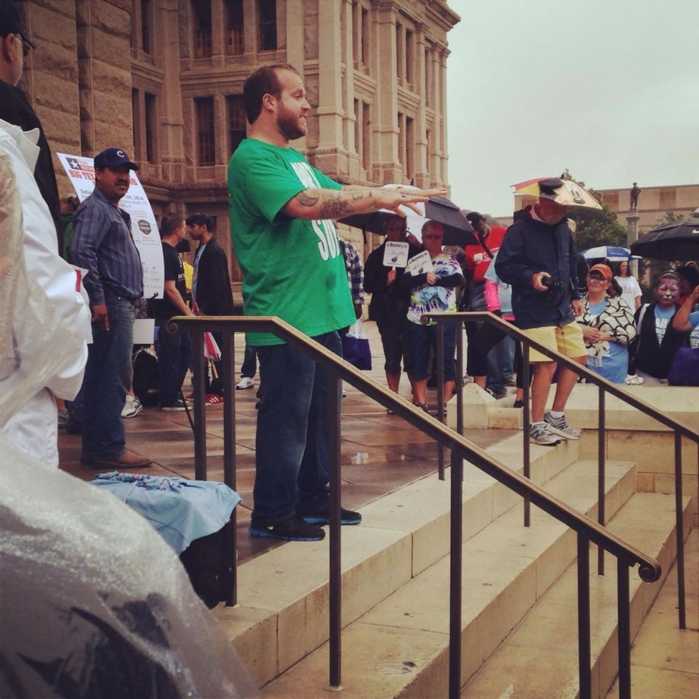 Person standing on steps